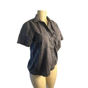 Women S Madewell Short-Sleeve Button-Up Denim Lunar Wash Black Jean Shirt Top